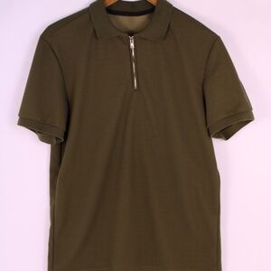 0253-Green Zip-Up Collared Polo Shirt | Men’s Medium
